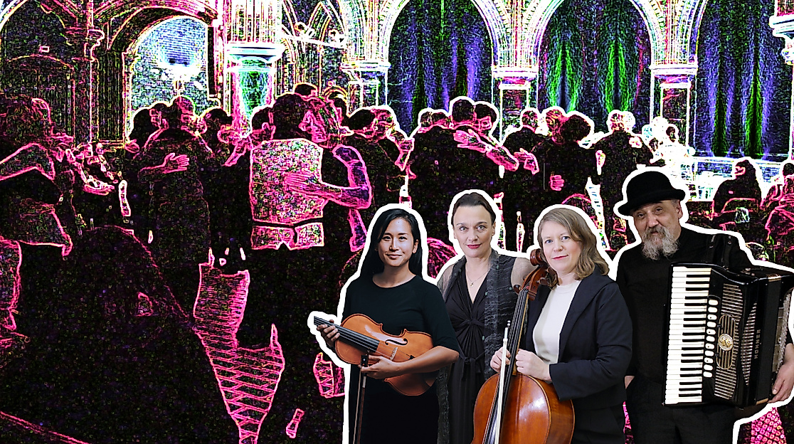 Neonfarbenes Tanz- und Musikensemble