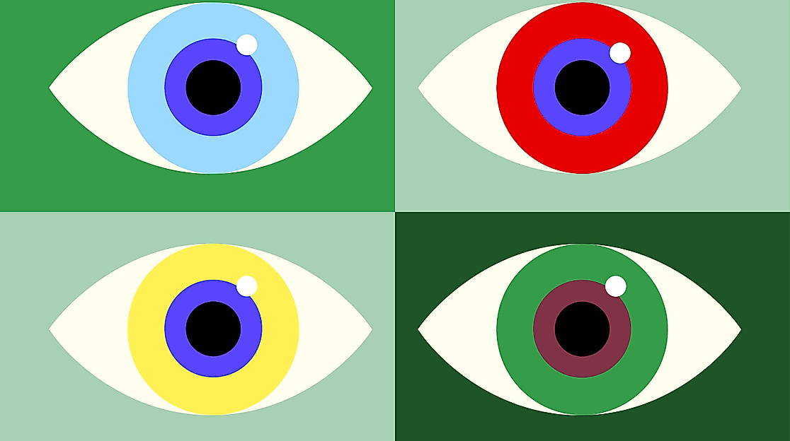 Grafik mit viert Augen auf grünem Grund