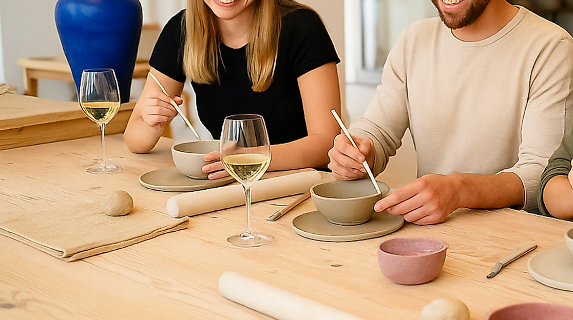 Töpfern mit Weinbegleitung