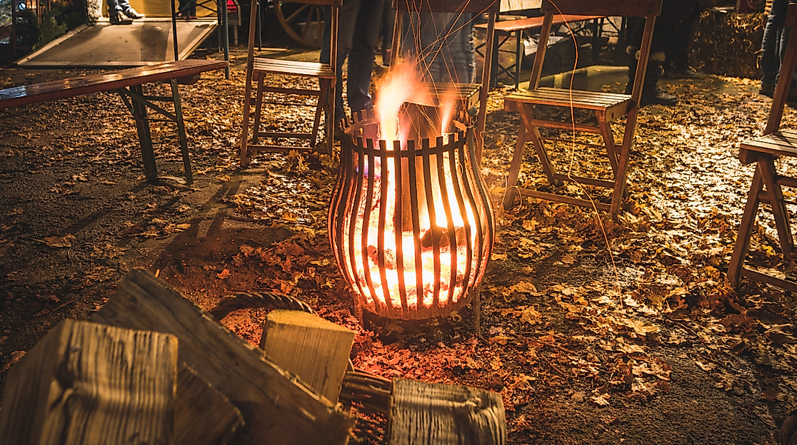 Aufwärmen am Feuerkorb