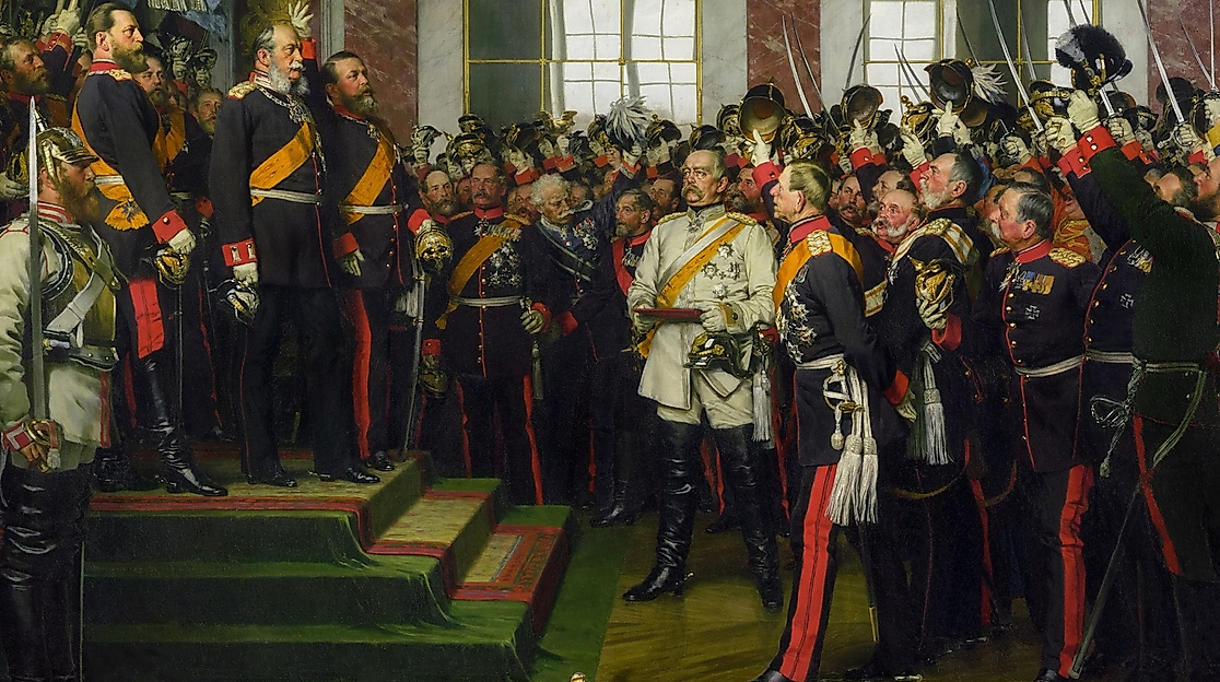 Die Proklamierung des deutschen Kaiserreiches (18. Januar 1871), Anton von Werner, Öl auf Leinwand, 1885 (Bismarck-Museum Friedrichsruh)