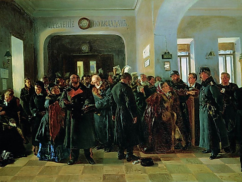 Bankrott einer Bank, Gemälde von Vladimir Makovsky, 1880/81