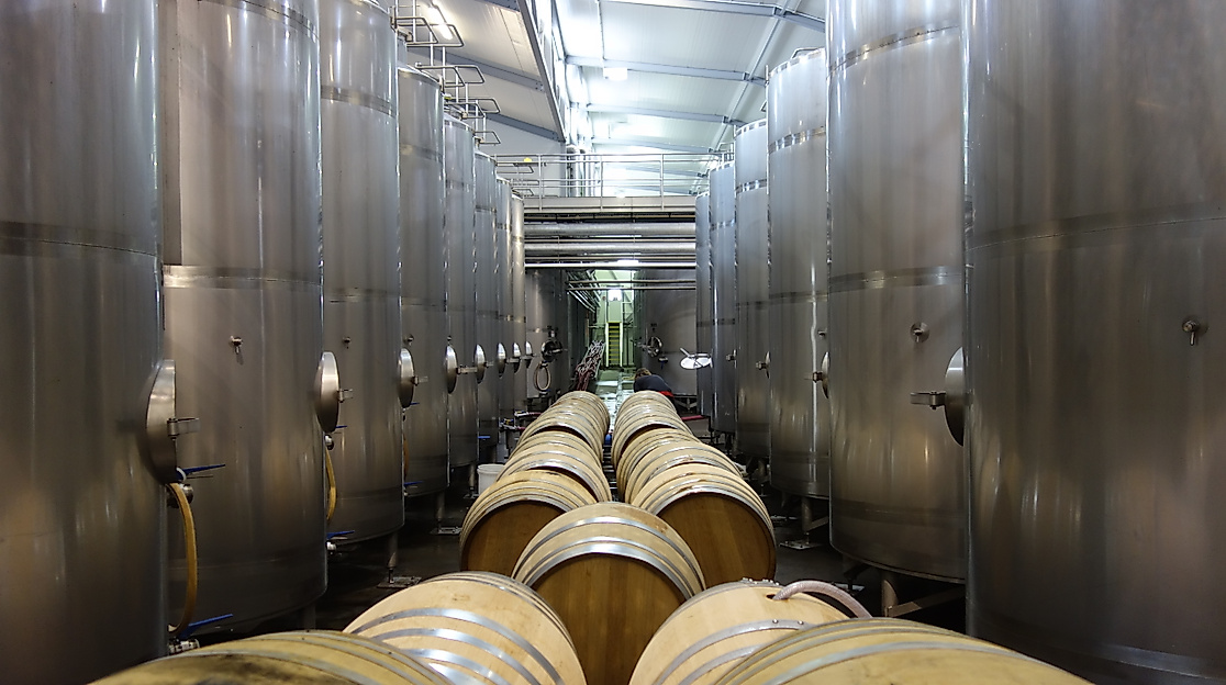 Holzfässer und Edelstahltanks