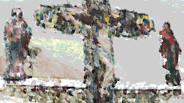 Abstraktes Kreuz mit Figuren