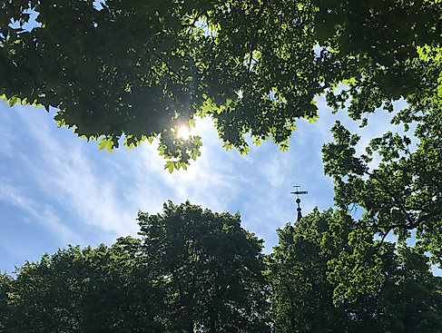 Sonne und Kirchturmspitze