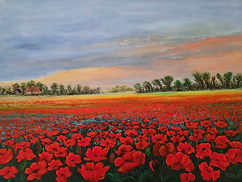 Paul Schubert: Mohnblumenfeld, Acrylmalerei