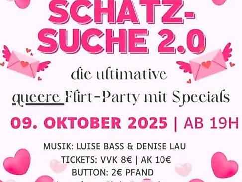Schatzsuche Flyer -  queere Single-party-9-oktopber-cascadas
