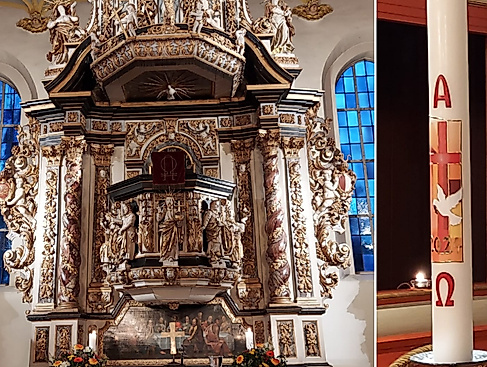 Altar der Schloßkirche + Taufkerze
