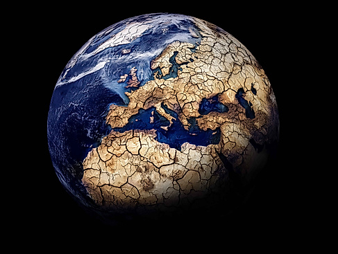 Die Weltkugel auf der alle Landflächen ausgetrocknet sind