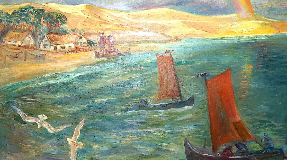 Alexander Kolde, Kurisches Haff mit Regenbogen, 1953