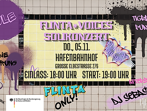 FlintaTresen_Live500 – Graffiti-Plakat für FLINTA* Voices Solikonzert