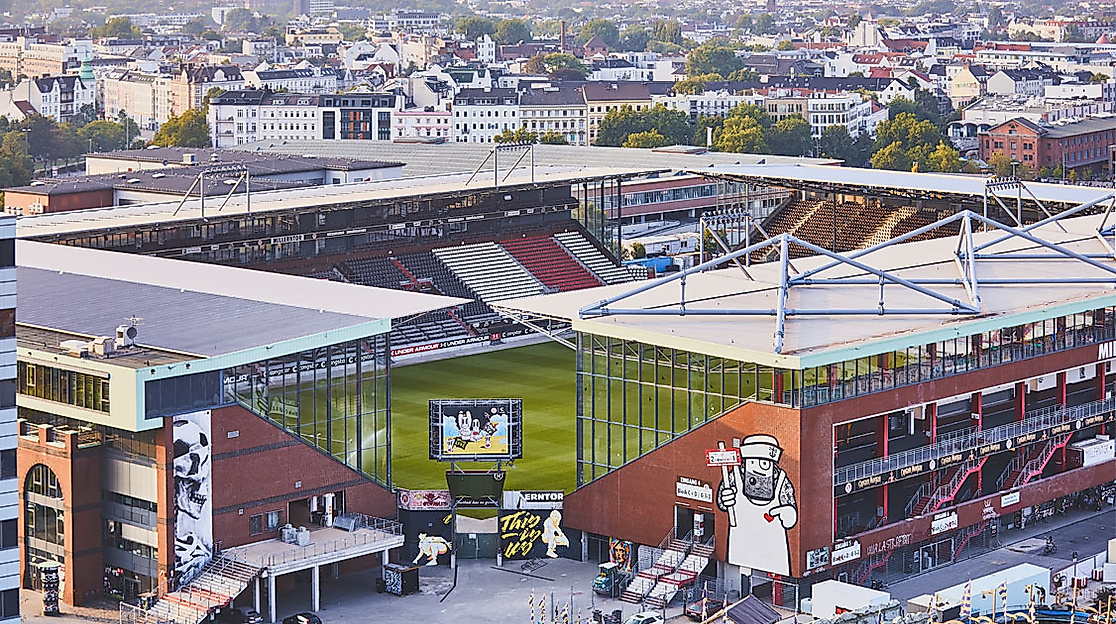 Luftaufnahme des Millerntor-Stadions vom FC St. Pauli im Hamburger Stadtteil St. Pauli.