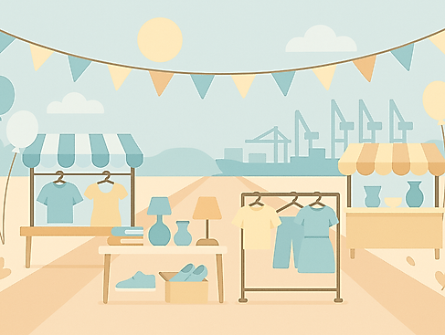 Flohmarkt im Pastellfarben Stil CHatGPT