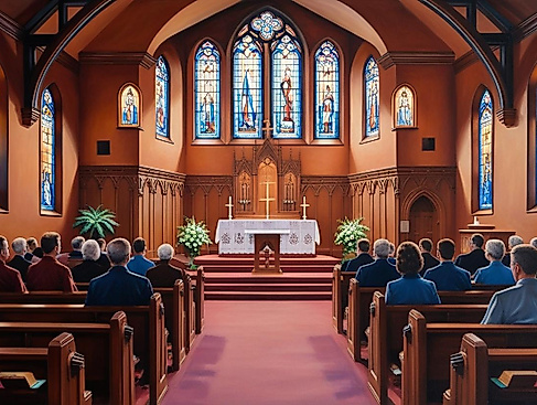 gottesdienst evangelische Kirche ohne menschen mit Kirche