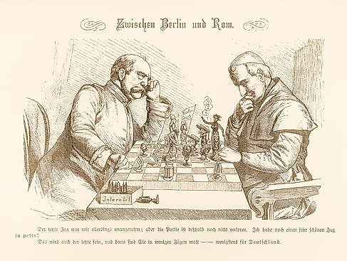 Zwischen Berlin und Rom, Karikatur, in: Kladderadatsch, Heft 22 und 23, 16. Mai 1875