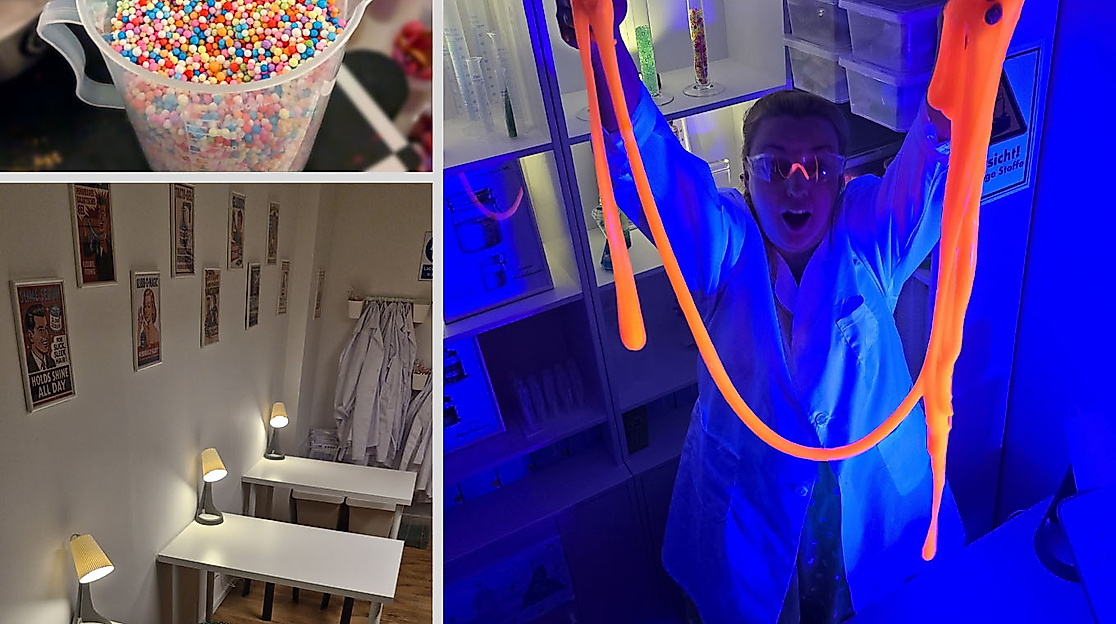 Spaß mit selbstgemachten Neon-Schleim in der Schleimakademie