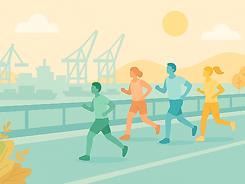 Läufer über Brücke im Hafen ChatGPT