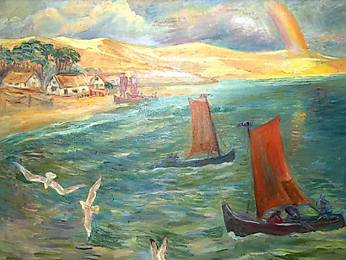 Alexander Kolde, Kurisches Haff mit Regenbogen, 1953
