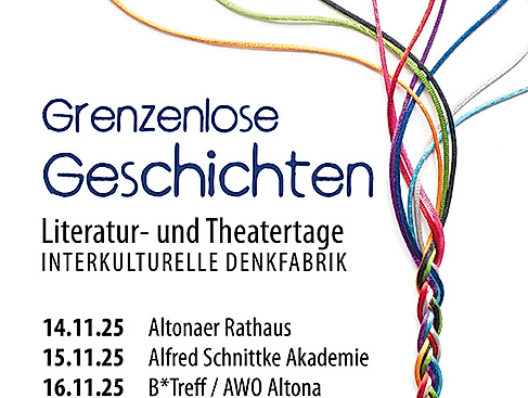 Plakat - Interkulturelle Denkfabrik Literatur- und Theatertage 2025 - Grenzenlose Geschichten