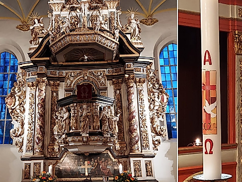 Altar der Schloßkirche + Taufkerze