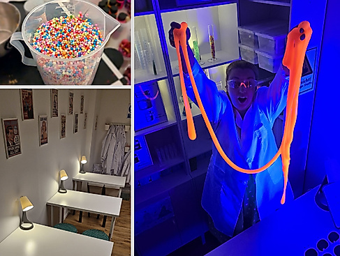 Spaß mit selbstgemachten Neon-Schleim in der Schleimakademie