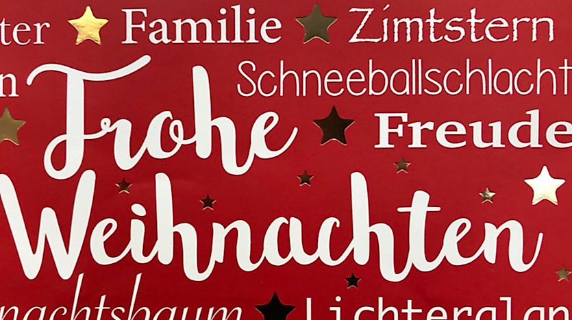 Begriffe, die mit Weihnachten zu tun haben, abgedruckt auf einer Postkarte
