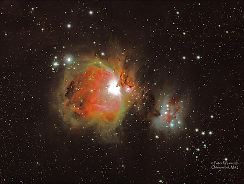 •	Der große Orionnebel, M42 – ein Sternentstehungsgebiet