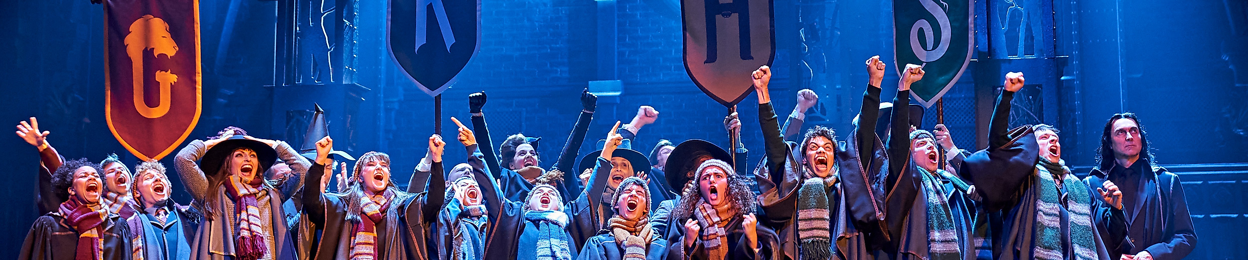 Jubelndes Ensemble vom Harry Potter Theaterstück auf der Bühne