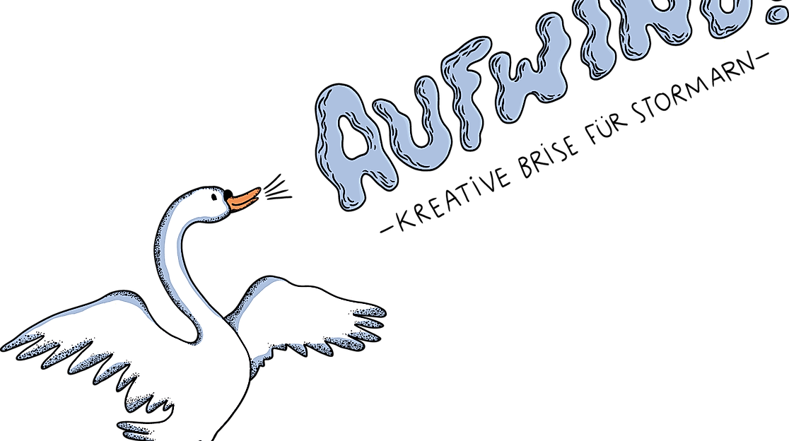 Schwan mit Schriftzug "Aufwind! - Kreative Brise für Stormarn"