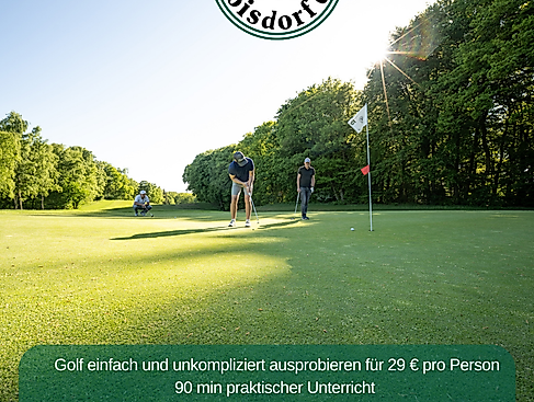 Golfer auf dem Grün und Beschreibung des Kursinhaltes