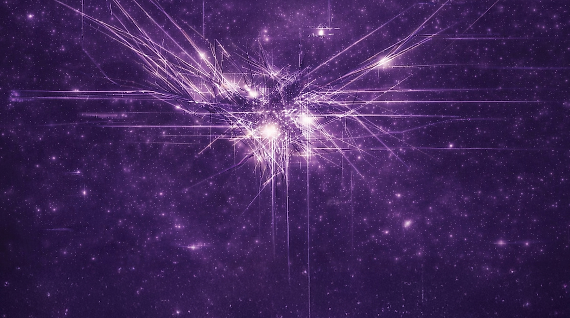 Die Überschrift »Transtronica« steht gemeinsam mit der Unterüberschrift "Transmissions" auf einem lilanen Hintergrund. Unter dem Schriftzug sind Lichter zu sehen, die wie Sterne leuchten.