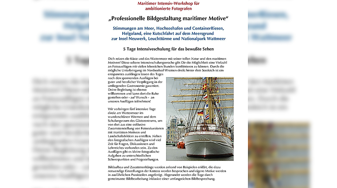 Professionelle Bildgestaltung maritimer Motive - Intensivkurs