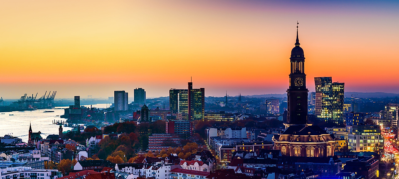 Sonnenuntergang Panorama Hamburger Hafen
