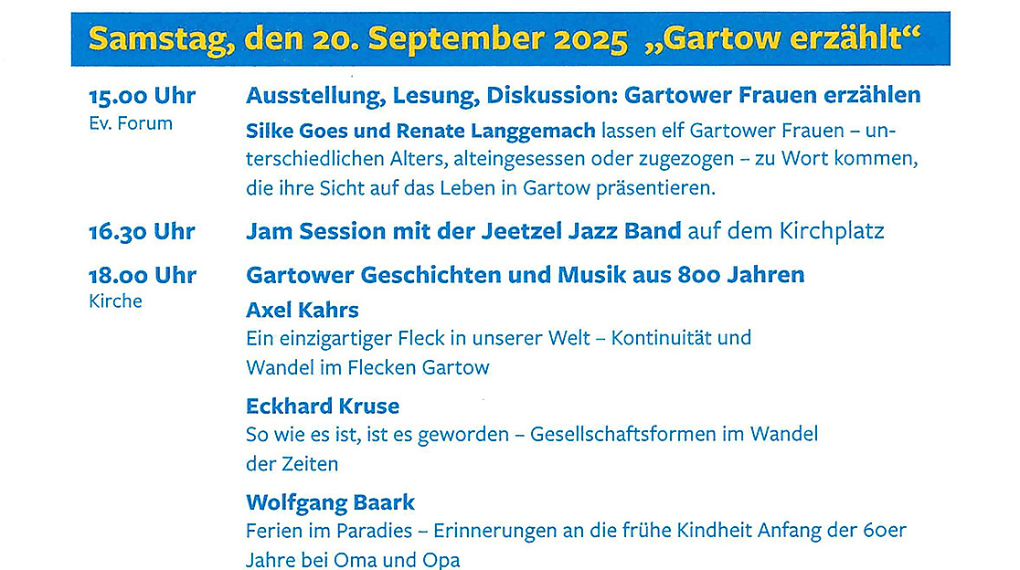 800 Jahre Gartow Programm 20.09.2025