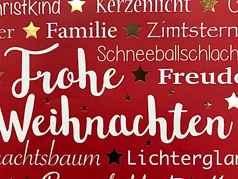 Begriffe, die mit Weihnachten zu tun haben, abgedruckt auf einer Postkarte