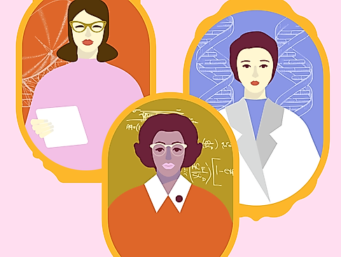 Grafik mit gezeichneten Porträts von drei Frauen