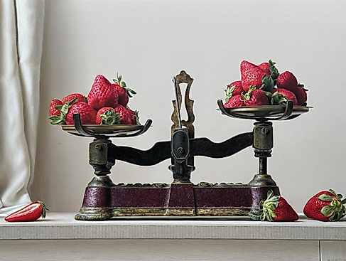 Erdbeeren auf Waage