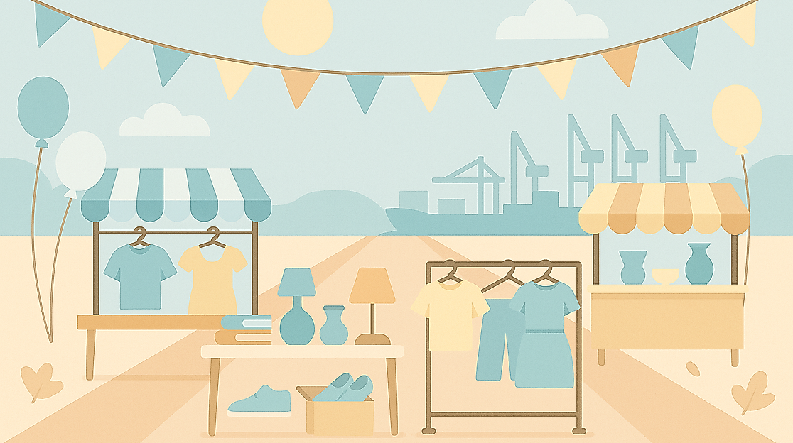 Flohmarkt im Pastellfarben Stil CHatGPT