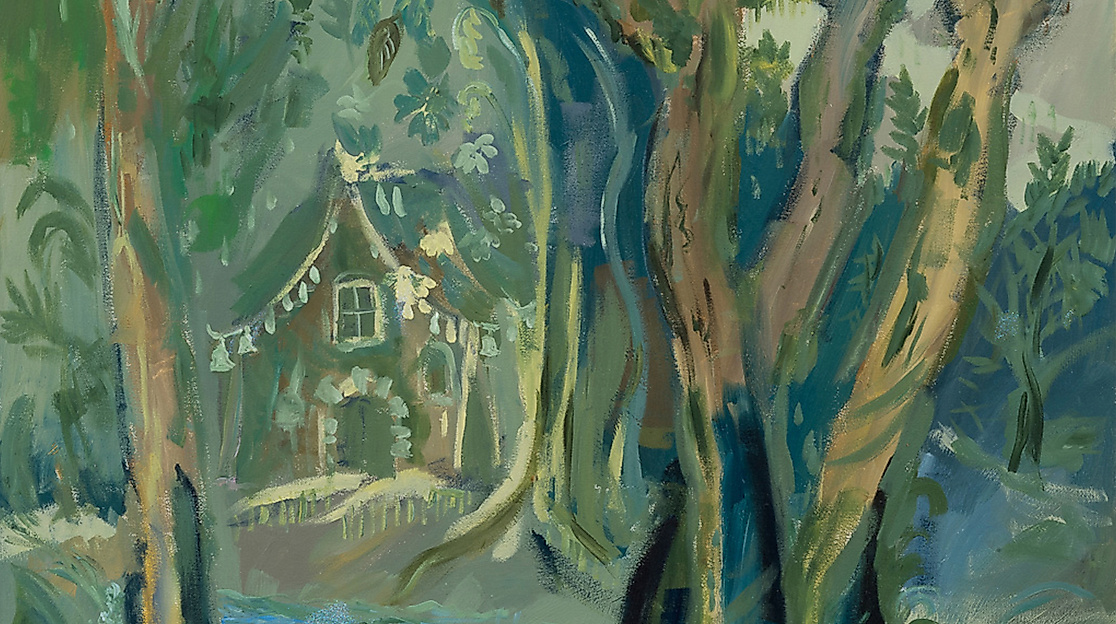 Karen Kilimnik, the green fairy cottage in the Vietnamese jungle, 2015
