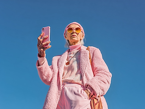 Stylische alte Dame mit Smartphone