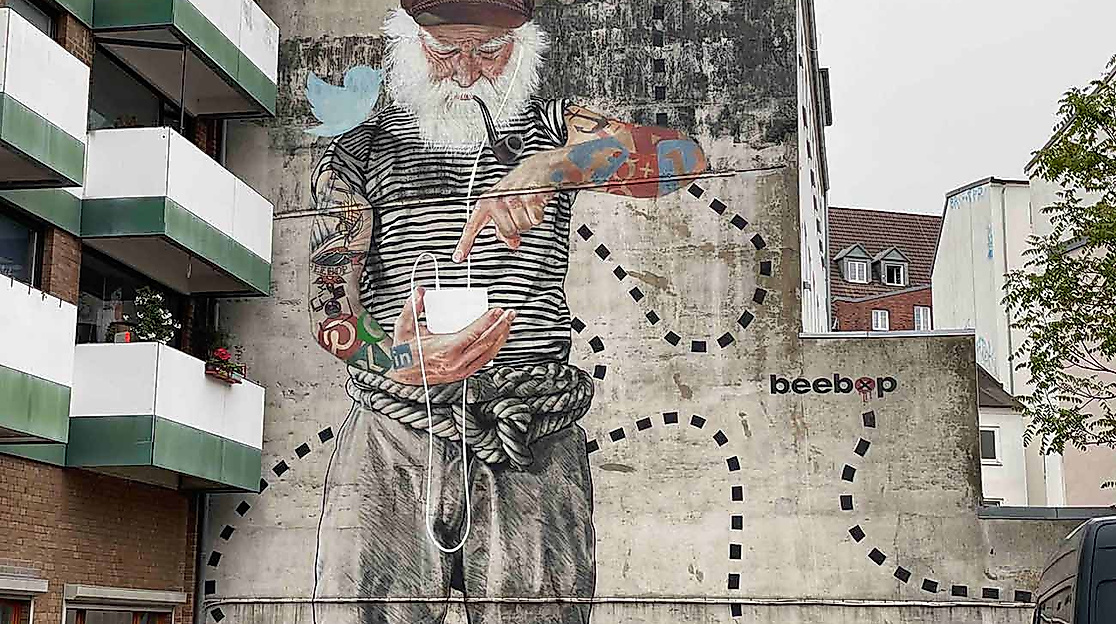 Grafitti, Seemann mit Kopfhörer, Schanze, Hamburg Auskenner