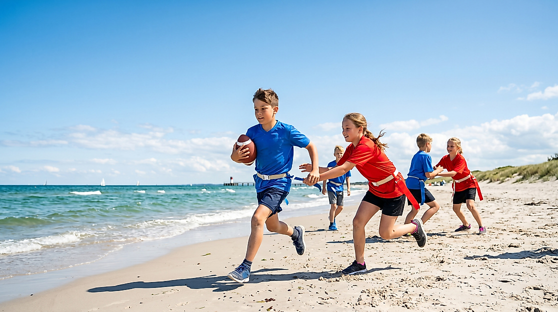 Strand-Footballspiel der Kinder