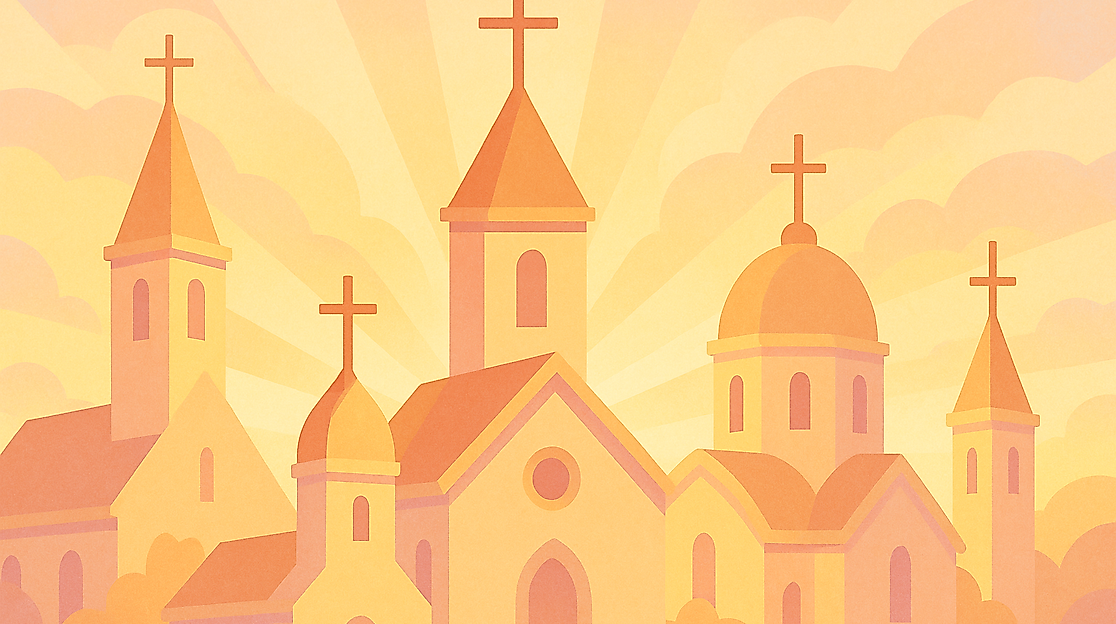 Kirchen im goldenen Abendlicht