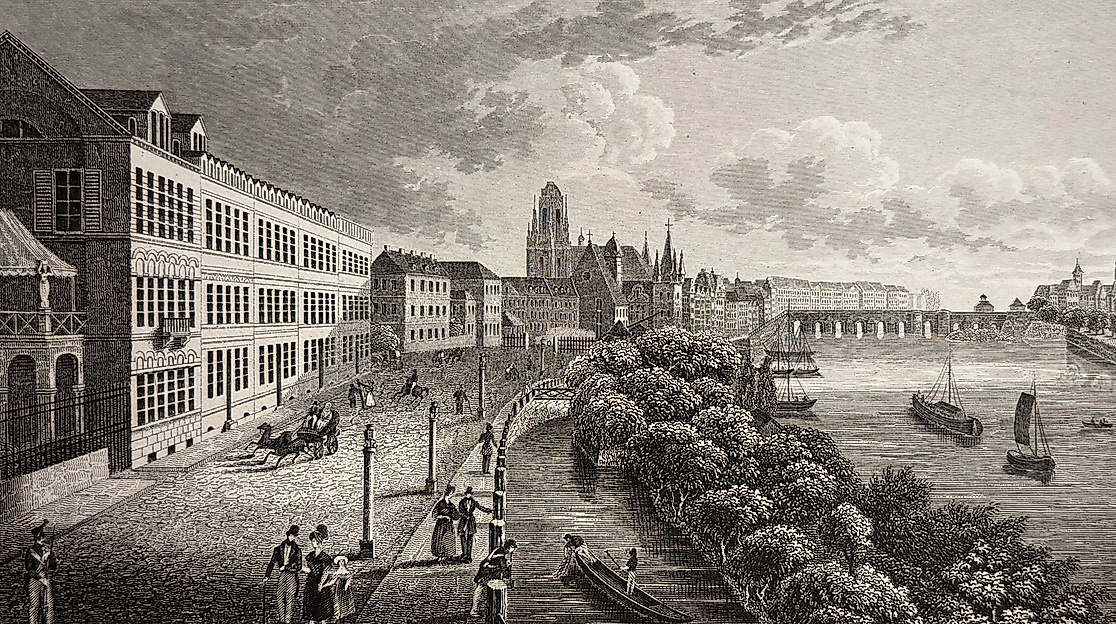 Frankfurt, Ansicht über den Schaumainkai, um 1845, Bibliographisches Institut Hildburghausen, um 1845