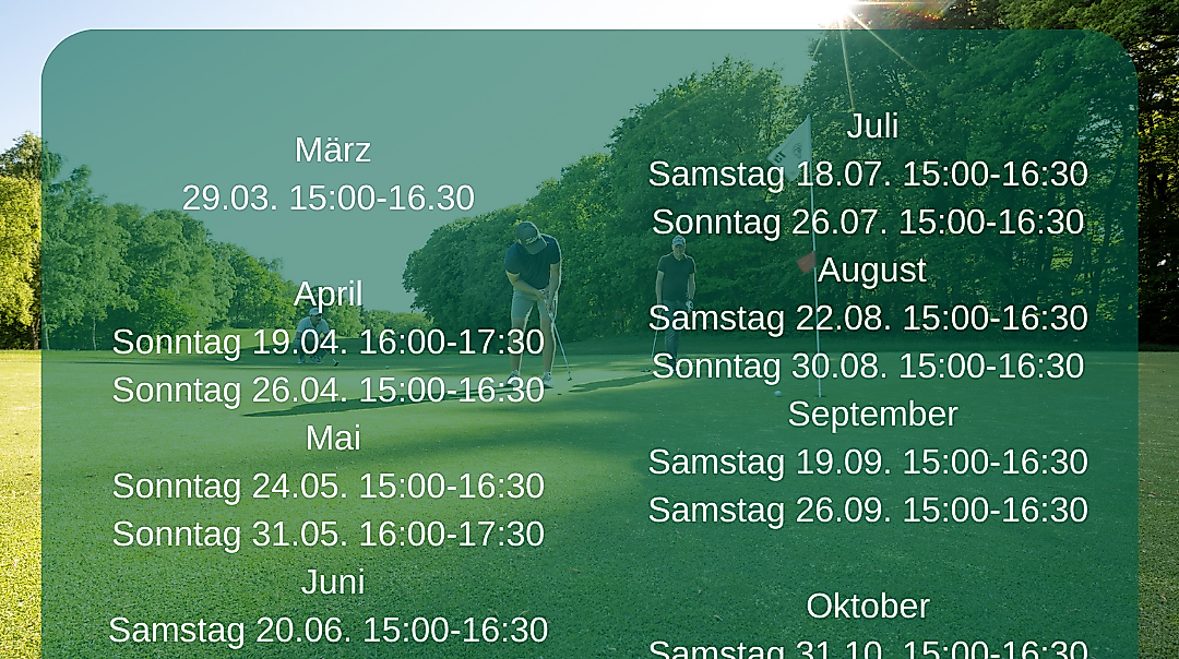 Golfer auf dem Grün als Hintergrund und Termine der Kurse