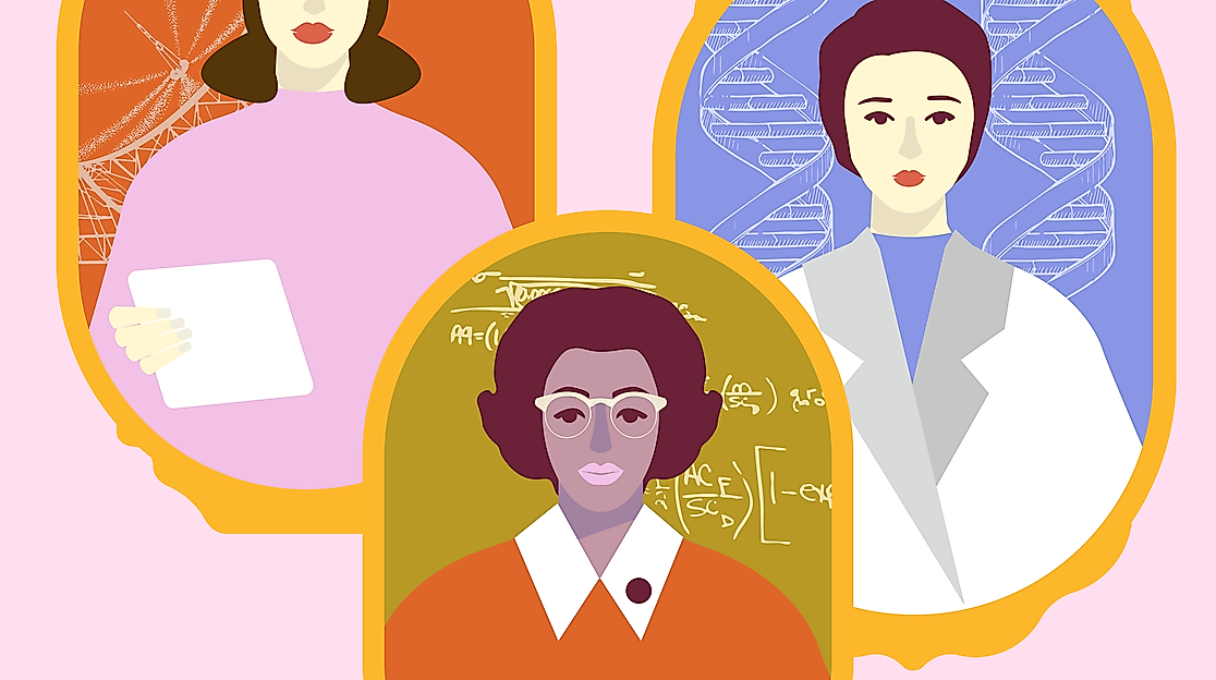 Grafik mit gezeichneten Porträts von drei Frauen