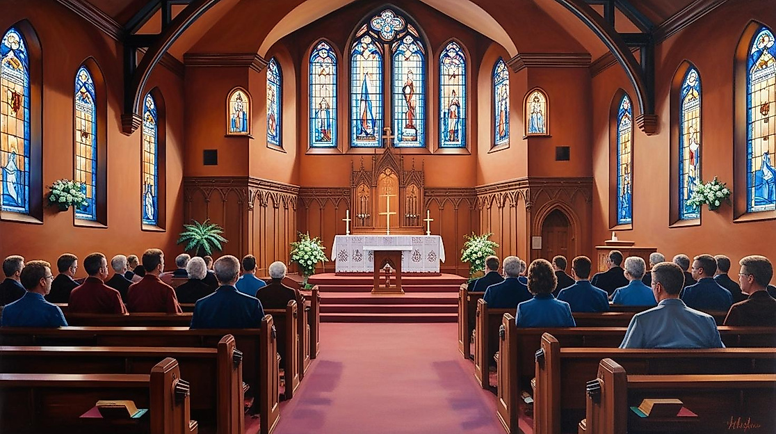 gottesdienst evangelische Kirche ohne menschen mit Kirche