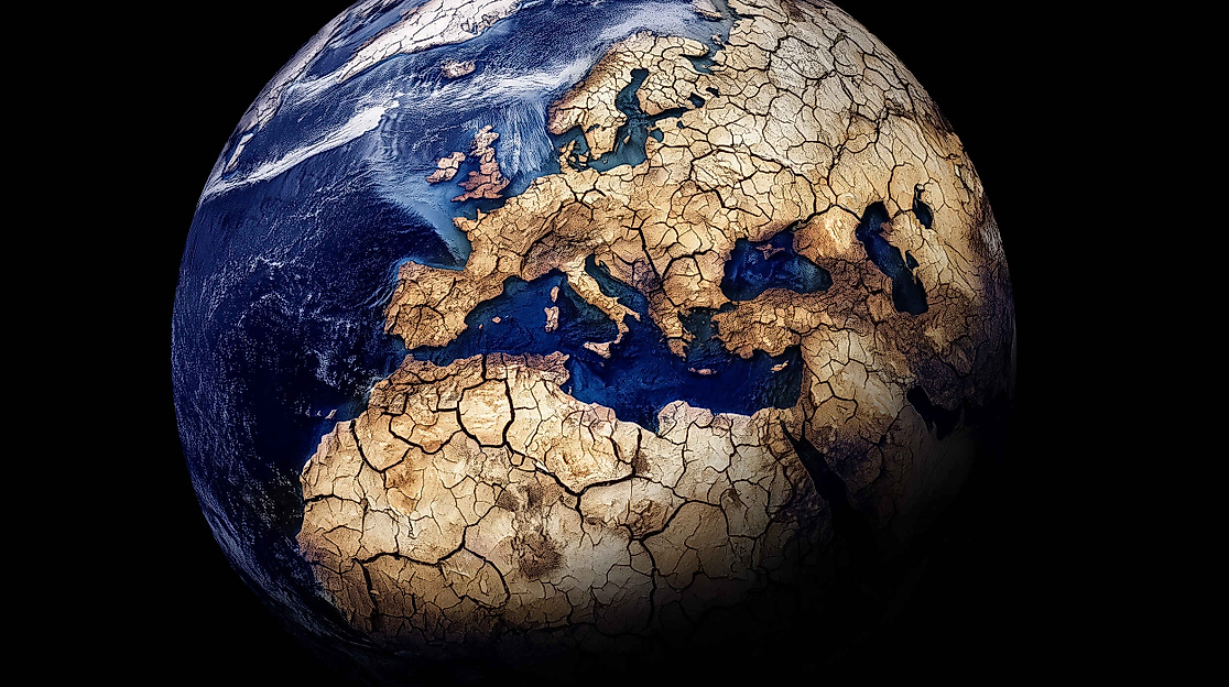 Die Weltkugel auf der alle Landflächen ausgetrocknet sind