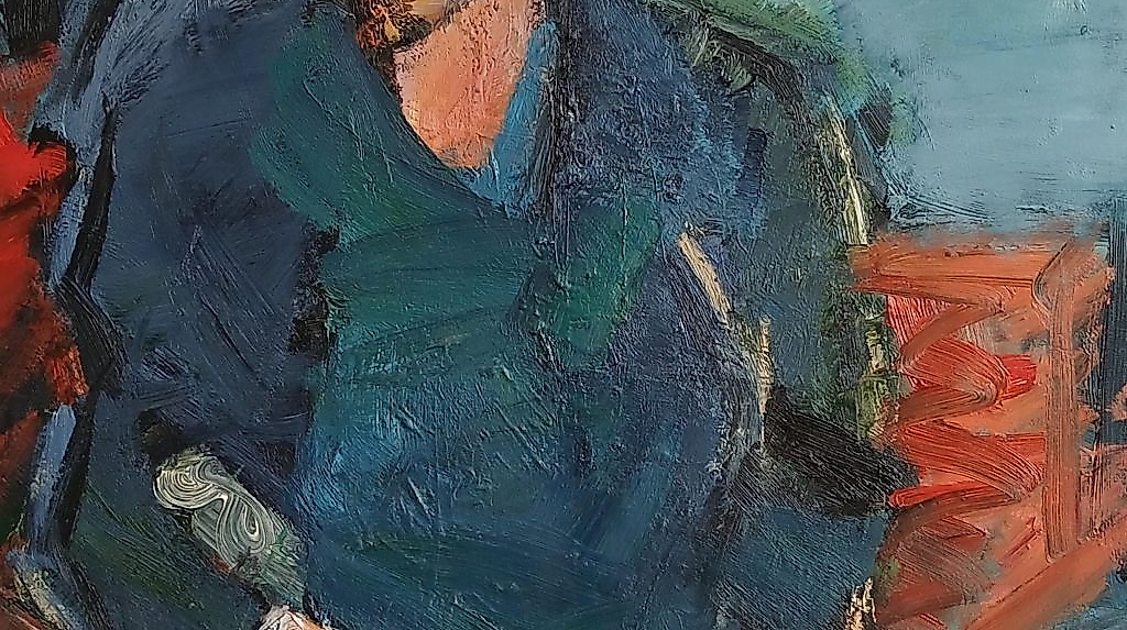 Abstraktes Porträt in Blau und Orange