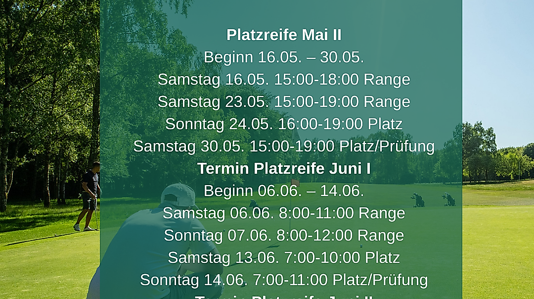 Termine Platzreife im GC Hoisdorf vor dem Hintergrund der Driving Range des GC Hoisdorf Mai und Juni